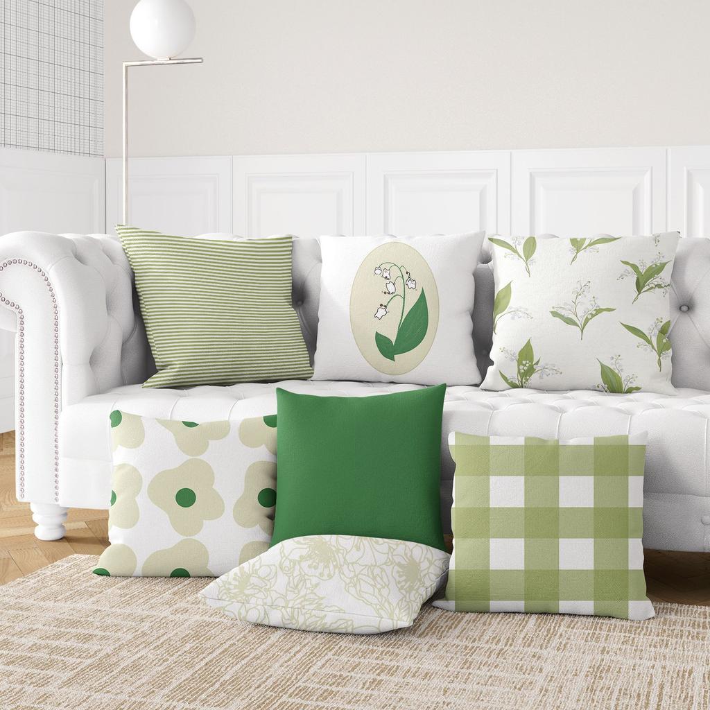 Nordic Simple Green Small Fresh Floral Modern Simple Pillow Sofa Living Room Model Suede Waist Pillow Case Pillow