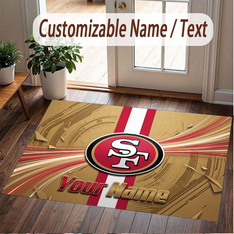 Custom Rug San Francisco 49ers Pattern Print Name Text Soft Non‑Slip Floor Carpet for Home Indoor Decoration