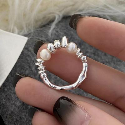 Женское кольцо Yousheng с декором из имитации жемчуга, неправильной формы, бусины, ручная работа, регулируемое открытие, кольцо на палец