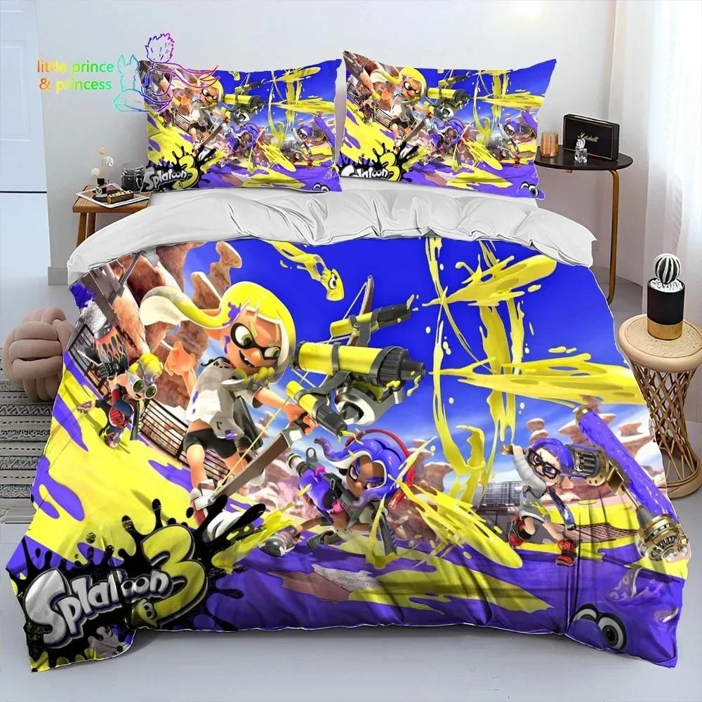S-Splatoon Игра Геймер Мультяшный Постельный Комплект Односпальный Полуторный Двуспальный Кингсайз Комплект для Кровати Взрослый Ребенок Спальня Постельные Принадлежности Подарок