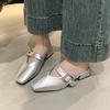 Low Heel Sandals Spring New Square Head Shallow Mouth Metal Buckle Soft Sole Anti-slip Wear-resistant Slippers