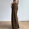 Women's Temperament Pure Colour One-piece Low Waist Sexy Slim Package Hip Hem Open Fork Half-body Long Skirt