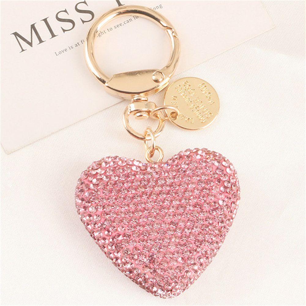Pendant Rhinestone Interior Accessories Keys Holder Crystal Keyring Key Ring Love Heart Keychain