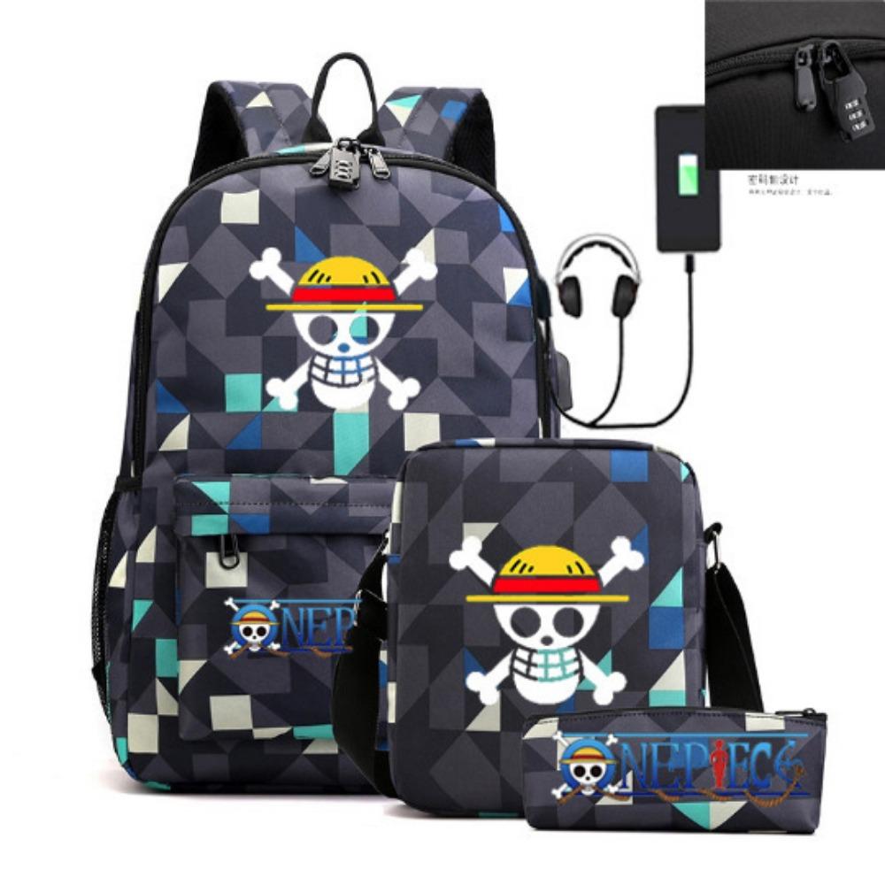 Riman ONE PIECE USB кодовый замок рюкзак студенческий школьный рюкзак сумка через плечо пенал набор из трех предметов для мужчин и женщин
