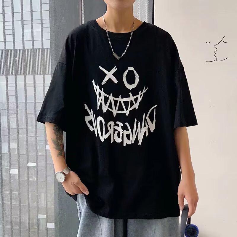 Футболка с коротким рукавом, мужская модная брендовая летняя свободная футболка с коротким рукавом 2024 года, новинка от знаменитостей из интернета, мода, простой принтованный топ