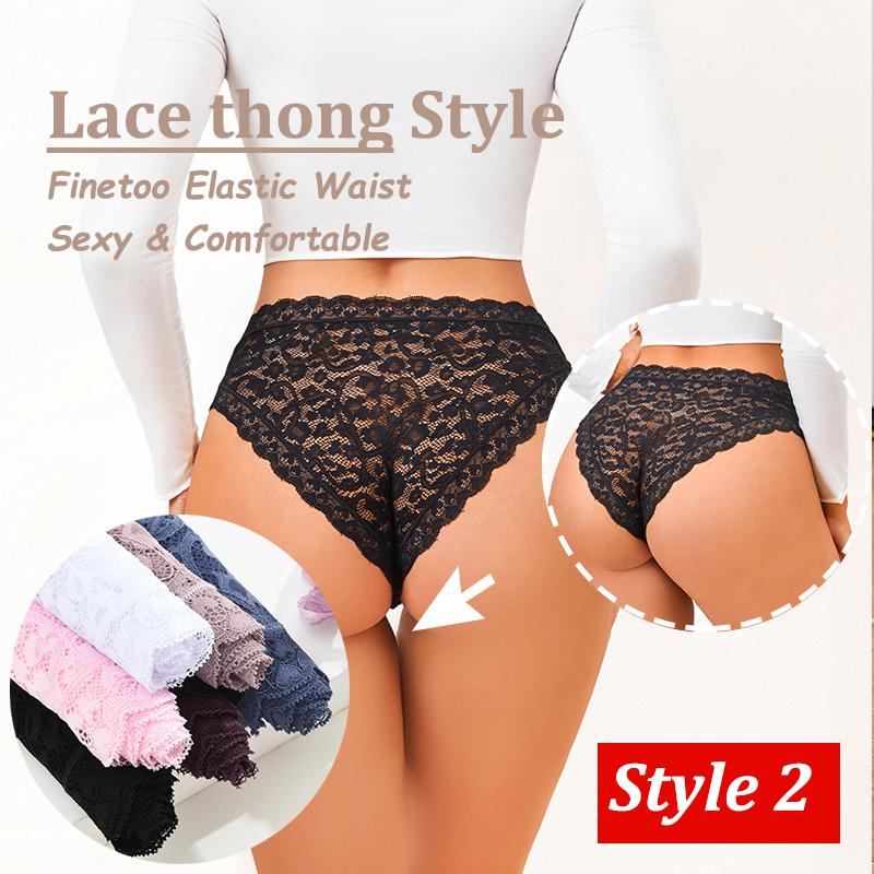 3Pcs Ladies' Sexy Lace Underwears Transparent Sexy Briefs Lace-Trimmed Comfortable Panties Cotton Breathable Crotch