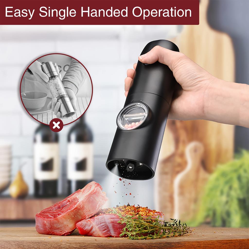 2-piece Electric Grinder with Charging Base,automatic Pepper grinder,USB Charging, Adjustable Thickness, Refillable, Automatic Grinder with LED Lights