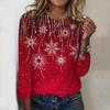 Tops For Women Stars and Snowflakes Print Round Neck Long Sleeve T-shirt Fall Casual Slim Pullover Women's Long Sleeve Top