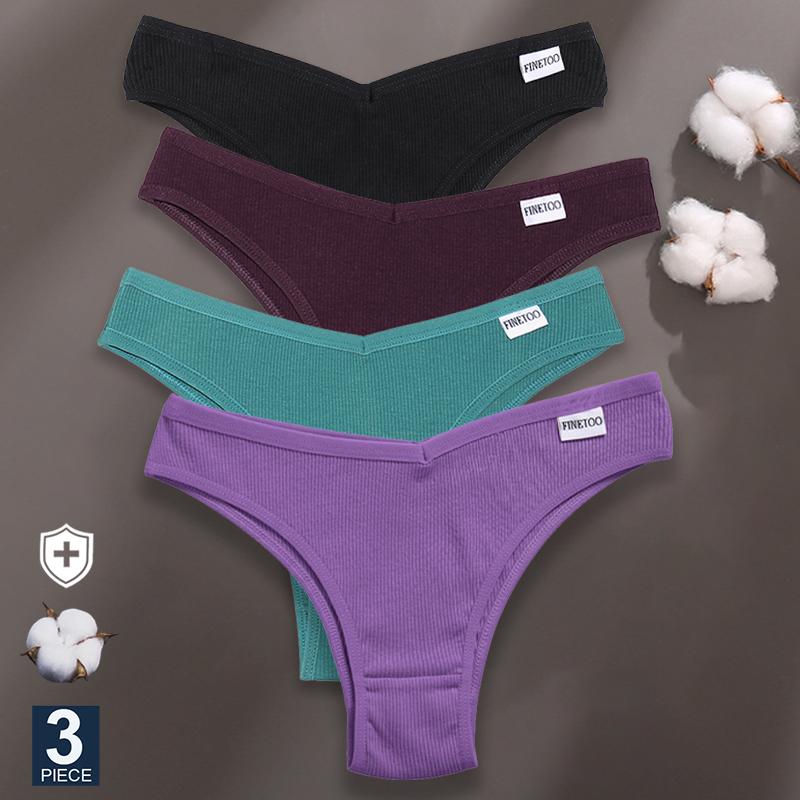 3PCS/Set Panties Women Cotton Lingerie Female Thongs Sexy Underwear Low-Rise Underpant Bikini Brazilian Briefs