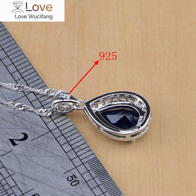 Ювелирные изделия из стерлингового серебра 925 пробы с белым фианитом и синим цирконием, комплекты ювелирных изделий для женщин, серьги/подвески/ожерелья/кольца/браслеты