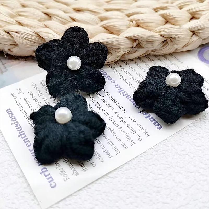 10PCS Puff Flower Head Knitted Hand Woven DIY Pearl Sweater Coat Decor Hairpin Headdress Accessories