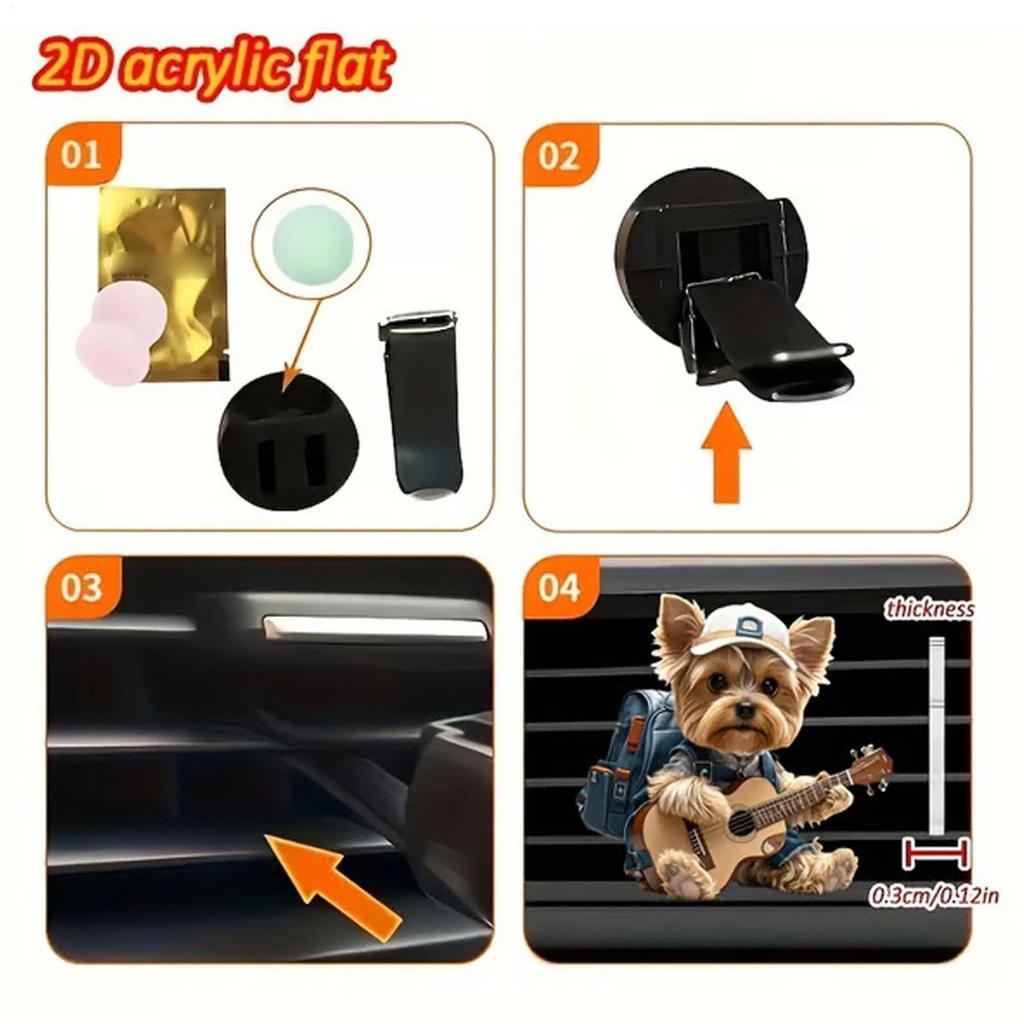 Car Air Freshner 2D Acrylic Cute Dog Scent 4 Pieces Cute Dog Shape Car Fragrance For Workplace Kitchen Home Truck AC Automotive