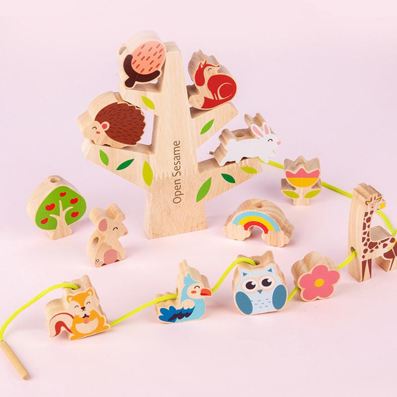 Children Animal Balance Wooden Stack Blocks Toys Montessori Stacking Threading Games Early Educational Fine Motor Training Toys