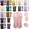 Mens Paisley Waistcoat Casual Wedding Vest Silk Tie Set Casual Formal Tops Suit