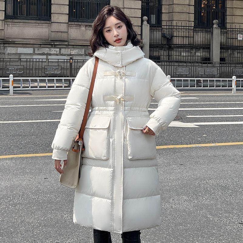 Down Cotton Coat Women's Bread Coat Winter Knee-length New Korean Style Loose Cotton Coat Long Cotton Jacket Thickened Hooded Jacket