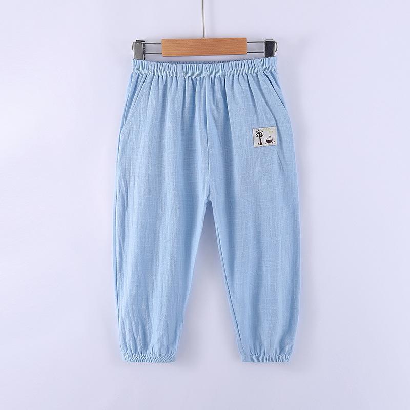 Детские брюки для мальчиков и девочек, хлопковые и льняные однотонные штаны с эластичной резинкой на талии, детская одежда, длинные штаны