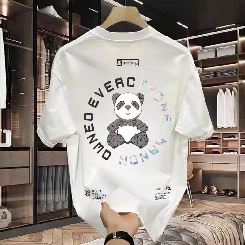 Plus Size Casual American Style Fashion Round Neck Short Sleeve Tee Loose Cotton T Shirt for Men Teddy Bear Pattern Print Casual Couple Shirt
