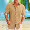 Мужские рубашки из хлопка и льна с длинными рукавами, однотонные, с воротником-стойкой, в повседневном пляжном стиле, повседневные, красивые мужские рубашки S-5XL