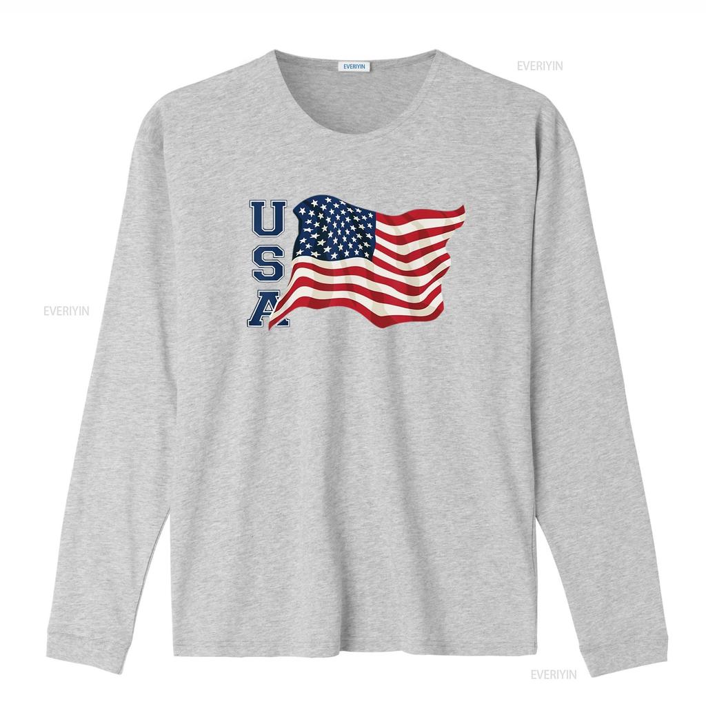 Мужская футболка Белая 4XL Патриотический дизайн Флаг США Развевающийся Винтажная Стирка Немного Модная Дышащая Удобная