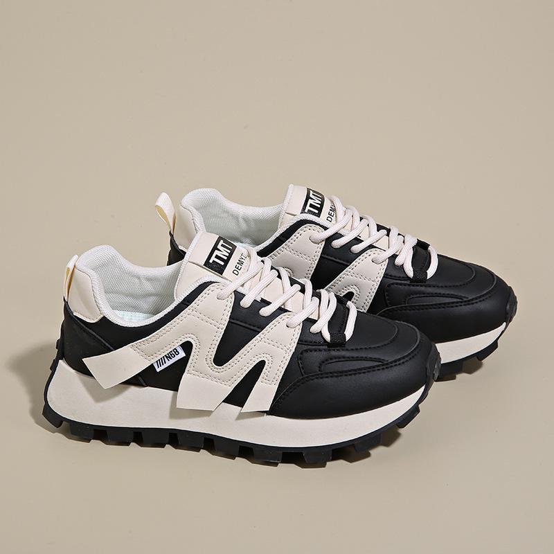 Весна 2025 Женские дышащие белые кроссовки в корейском стиле - Универсальная спортивная повседневная обувь для бега на толстой подошве