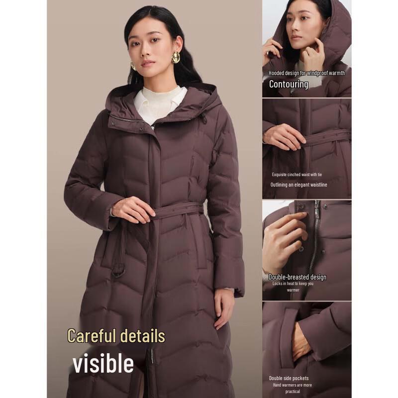 BOSIDENG B250134172 Belted Waist Commuter Hooded Down Jacket