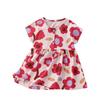 Girls' Red Floral Short-Sleeved Dress Baby Pure Cotton Casual Skirt Kidsren's Summer Dress Fashionable Floral Princess Dress
