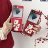 Чехол из кожи с текстурой для Samsung Z Flip 3-7 с вышитым шарфом и дизайном щенка
