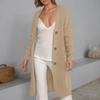 Women's Solid Color Long Sleeved Knee Length Knitted Cardigan, Lazy Trend, Medium Long Hair Jacket