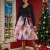 Women's Fashion Round Casual Slim Fit Christmas Print Large Swing Long Sleeve Dress