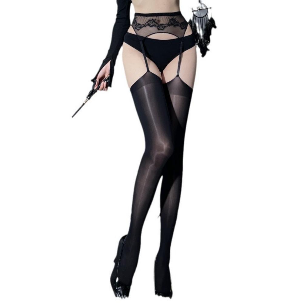 Шелковистые блестящие кружевные чулки с конским маслом, черные, сексуальные, маслянистые, ультратонкие, с интегрированными подвязками, летние секс-носки с конским маслом