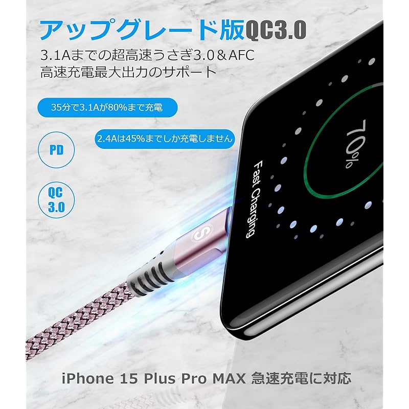 USB Type C Cable [3M/Set of 2] Sweguard USB-C & USB-A 3.1A Cable [QC3.0 Compatible Quick Charging] Type C Charging Cable iPhone16/iPhone 15 Pro MAX,