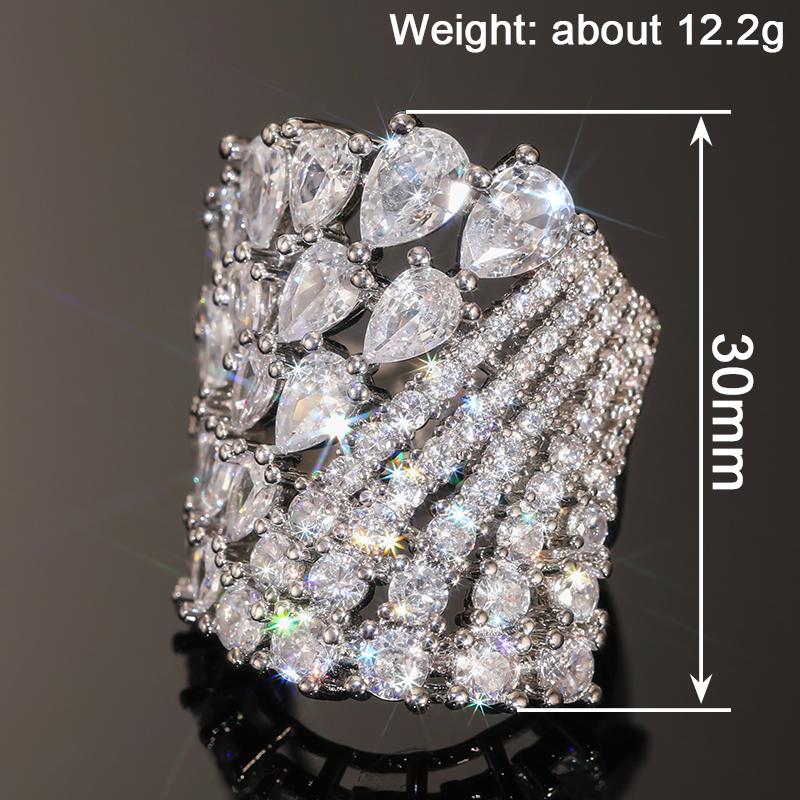 Huitan Luxury Geometric Women Ring Full Sparkling Round/Pear CZ Party Accessories Trendy Lady Noble Wedding Chic Jewelry Gift