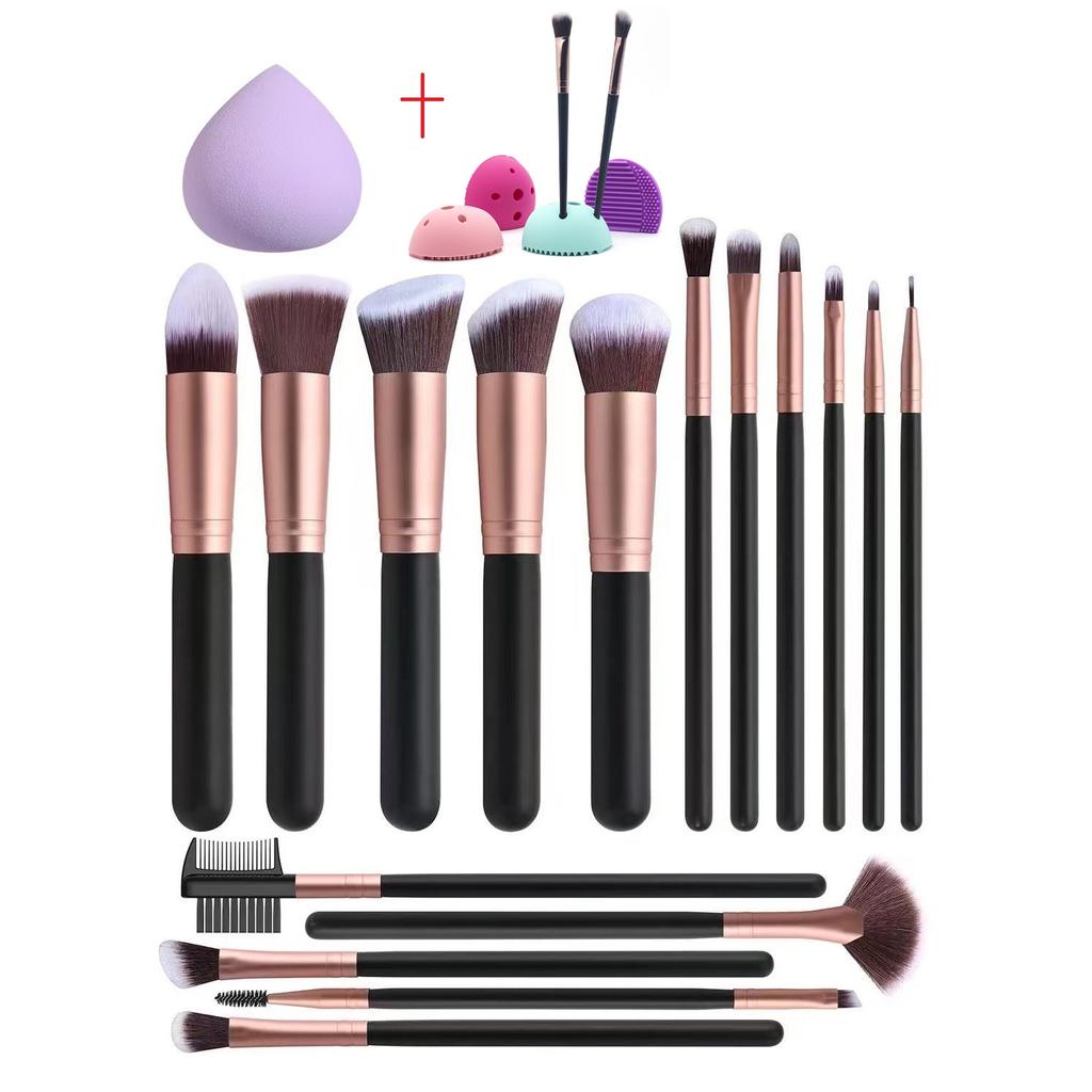 High Quality 14PCS Black Nylon Fan Brush Set with Plastic Handle 5 Big & 9 Small Brushes Peach Sponge Egg Concealer Use