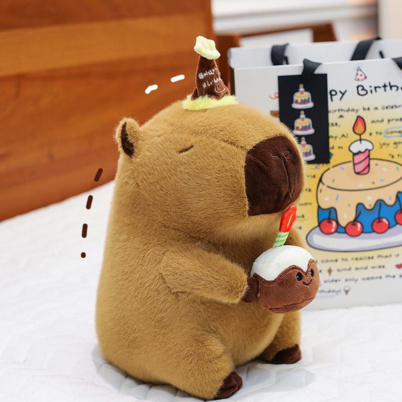35 см шапка-торт капибара плюшевая имитация капибара аниме пушистая игрушка милая кукла мягкие игрушки мягкая кукла плюшевый рождественский подарок