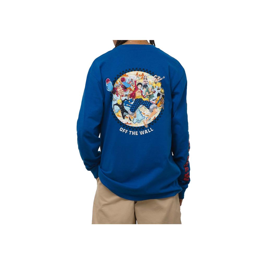 Vans Футболка унисекс с длинным рукавом и принтом соломенной шляпы X One Piece, синяя, с круглым вырезом VN00063Q7WM