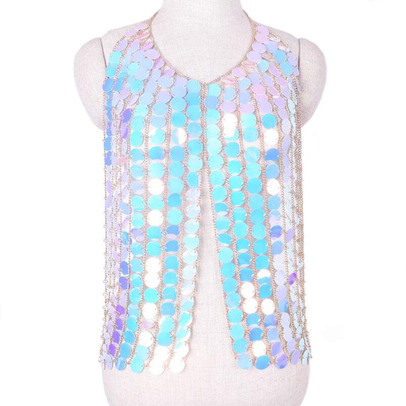 Fashion Bra Chain Sleeveless Color Sequin Chain Bra Girl Sexy Backless Cardigan Erotic Hollow Top Body Chain Jewelry
