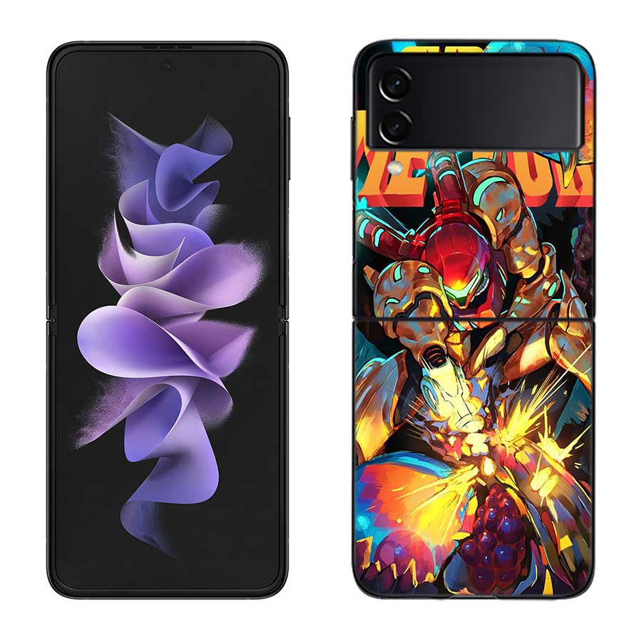 Game M-METROID Phone Case For Samsung Z Flip 7 6 5G Galaxy Z Flip 5 4 3 Black Hard Cell Cover Luxury PC Shell Coque
