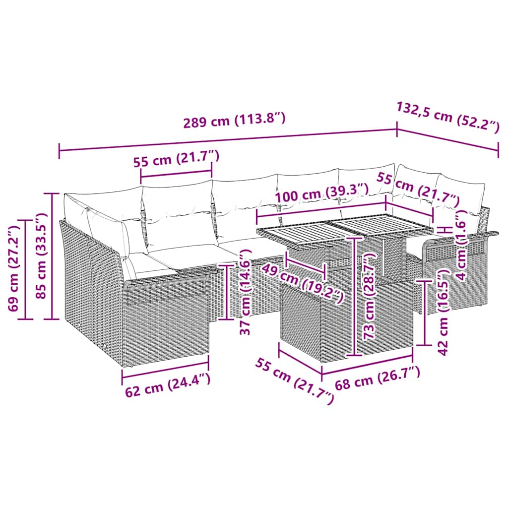 Garden Sofa Set with Storage 8 pcs Grey Poly Rattan