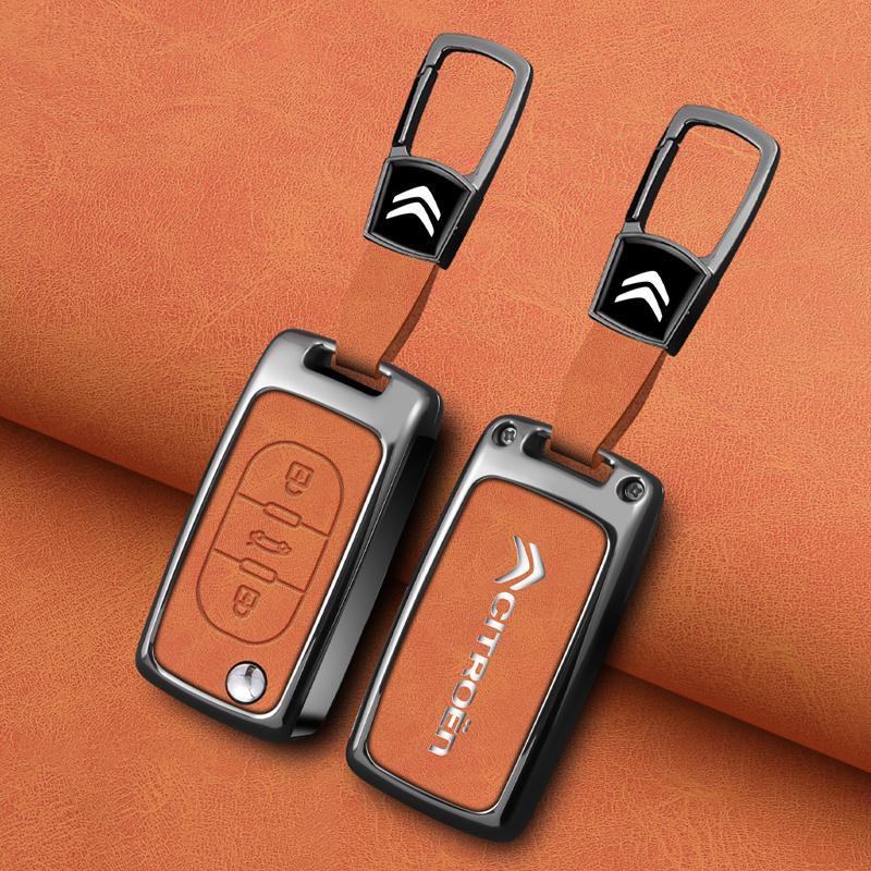 Zinc Alloy Leather Car Flip Key Case Cover Protector Shell Fob Key For Citroen C1 C2 C3 C4 C5 XSARA PICA Auto Accessories alz123