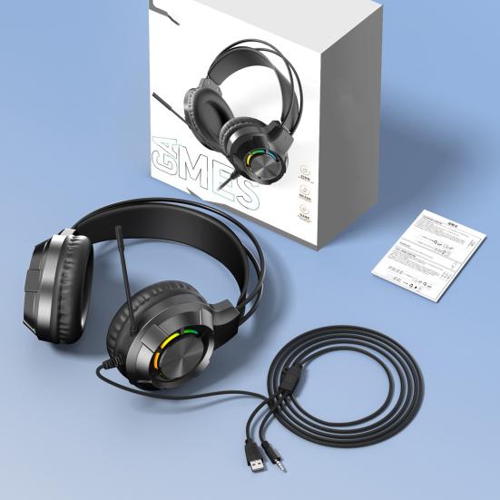 Шумоподавляющие наушники с амбушюрами из пены с эффектом памяти. Универсальная легкая игровая проводная гарнитура с объемным звуком и микрофоном.