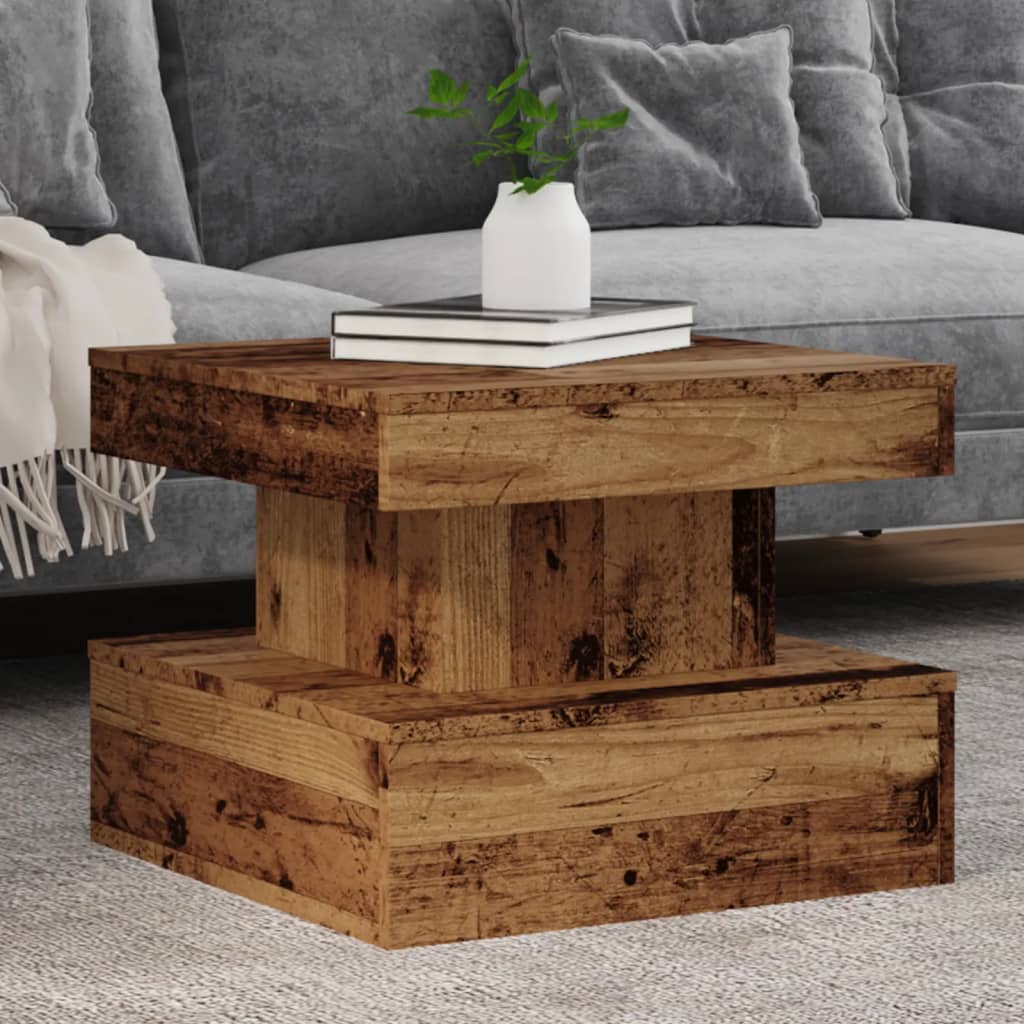 LED Coffee Table with Rustic Wood Look 50 x 50 x 40 cm