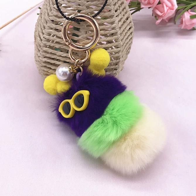 Кролик Рекс красочная гусеница плюшевая сумка кулон брелок креативный милый женский норковый ювелирный подарок