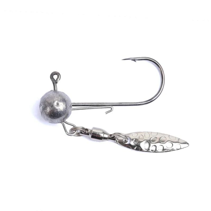 1 OUTKIT 10pcs Double Ring Head Jigs Hook Round Ball Jig Head Hook DIY Weedless Long Shank Secondary Hooks For Soft Worm Fishing