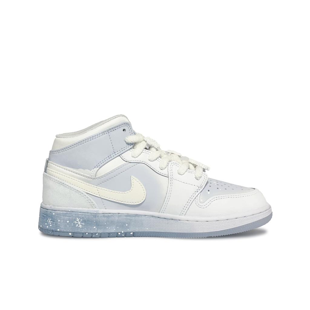 Jordan Air Jordan 1 Mid top Vintage Basketball Shoes GS Blue White FQ9117-400(Team186-)