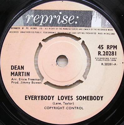 7-дюймовая пластинка ДИН МАРТИН Everybody Loves Somebody R20281 Reprise Records 1964 UK Поп Б/у