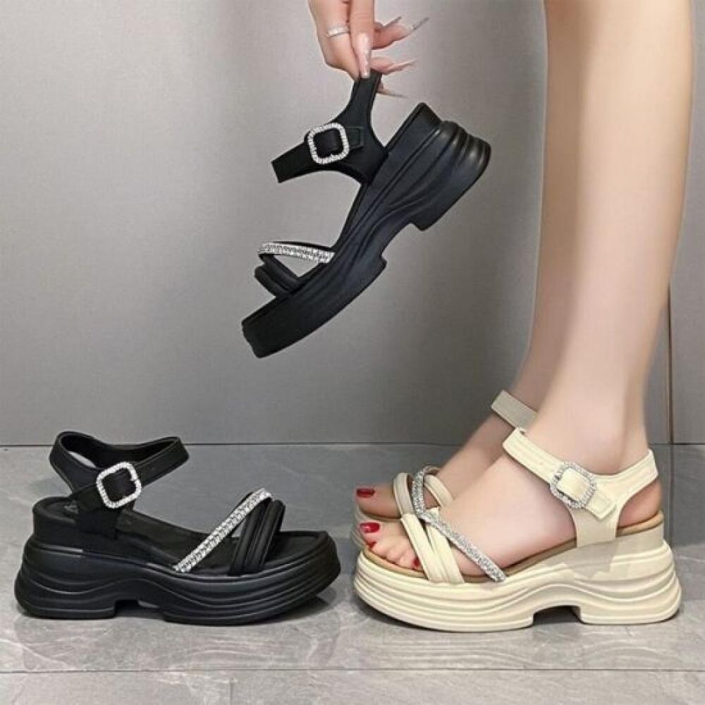 Melting Brown Women S Summer Daily Cubic Strap Glitter Platform SandalS 2 Color