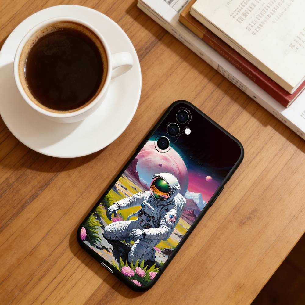 Ретро-чехол для телефона на тему космонавта для Samsung Galaxy A73, A72, A71, A70, A53, A52, A51, Мягкий силиконовый черный чехол