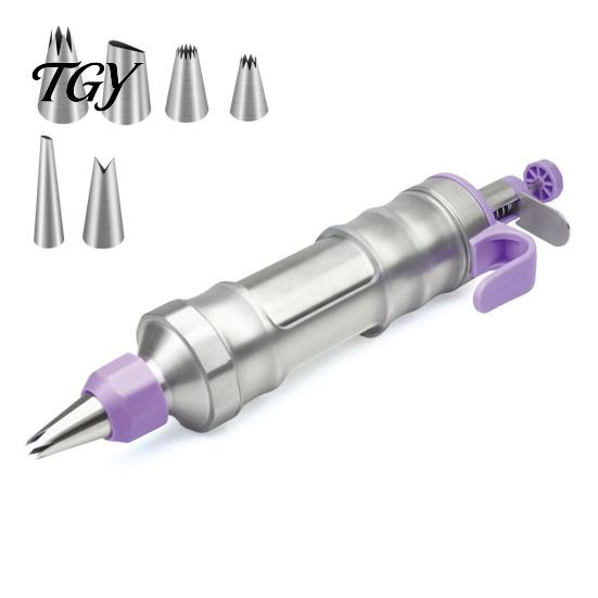 Kitchen Gadget for DIY Baking Stainless Steel Icing Dispenser with Nozzles, Cookie Press And Cake Decorating Tool, Reusable Frosting Piping Set Making