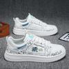 2025 Spring New Leather Men's Shoes Graffiti Hong Kong Style White Shoes Sports Breathable Comfortable Casual Fashion Board Shoes Men