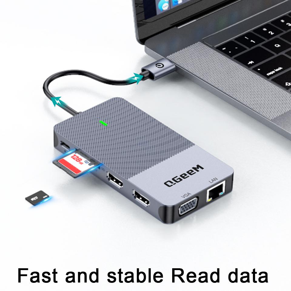QGeeM Док-станция USB-концентратор 3.0 с тройным дисплеем, двойной HDMI VGA USB-адаптер-разветвитель для ноутбуков Xiaomi USB3.0-концентратор Аксессуары для ПК